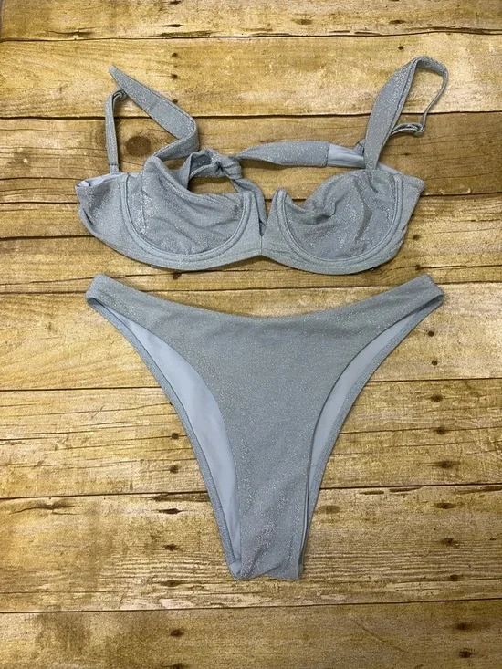 Monday Swimwear Clovelly Shimmery Light Blue Two-Piece Bikini Set size M - Picture 1 of 4